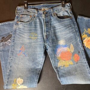 Levi's Blue Jeans with Floral Embroidery